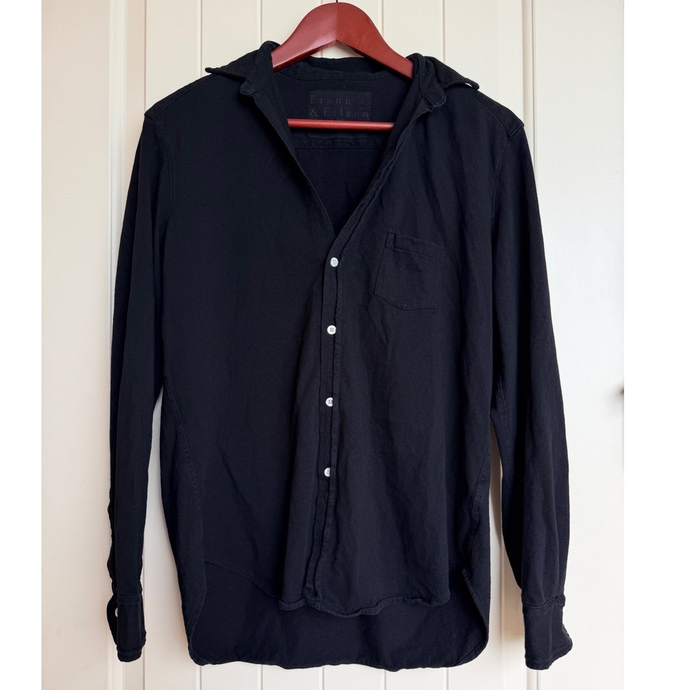 Frank & Eileen Eileen Shirt Women S Black Cotton Jersey Button Down Long Sleeve